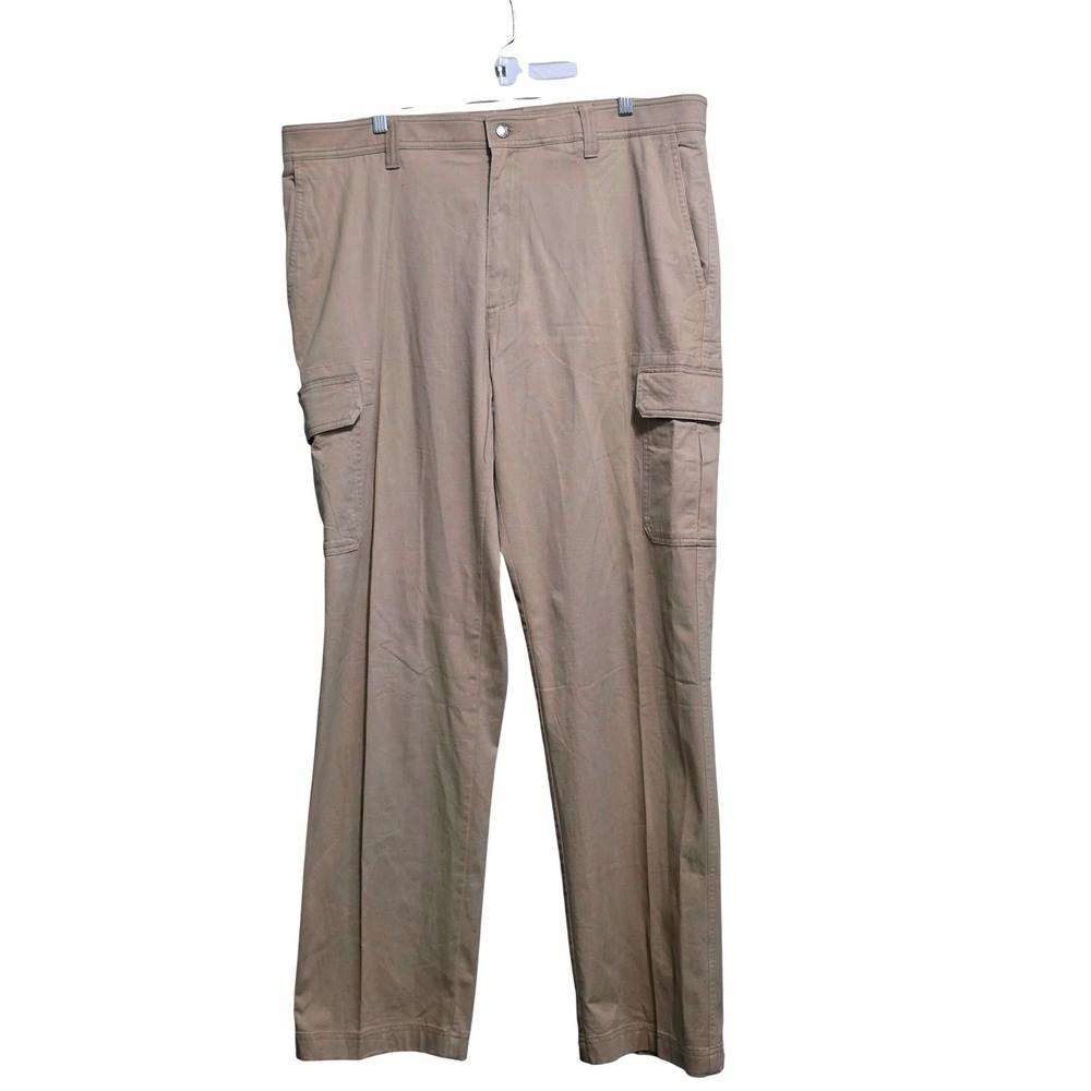 RoundTree & Yorke Mens Khaki Tan Straight Leg Cargo Pant Utility Workwear 42x34L
